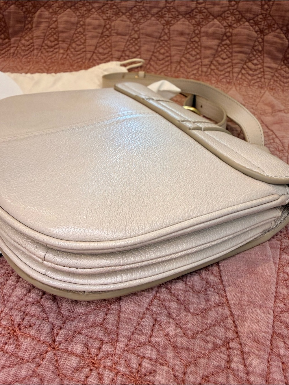 See by Chloé Mini Hana Crossbody Cement Beige Leather Gold Ring Dust Bag - Picture 8 of 11
